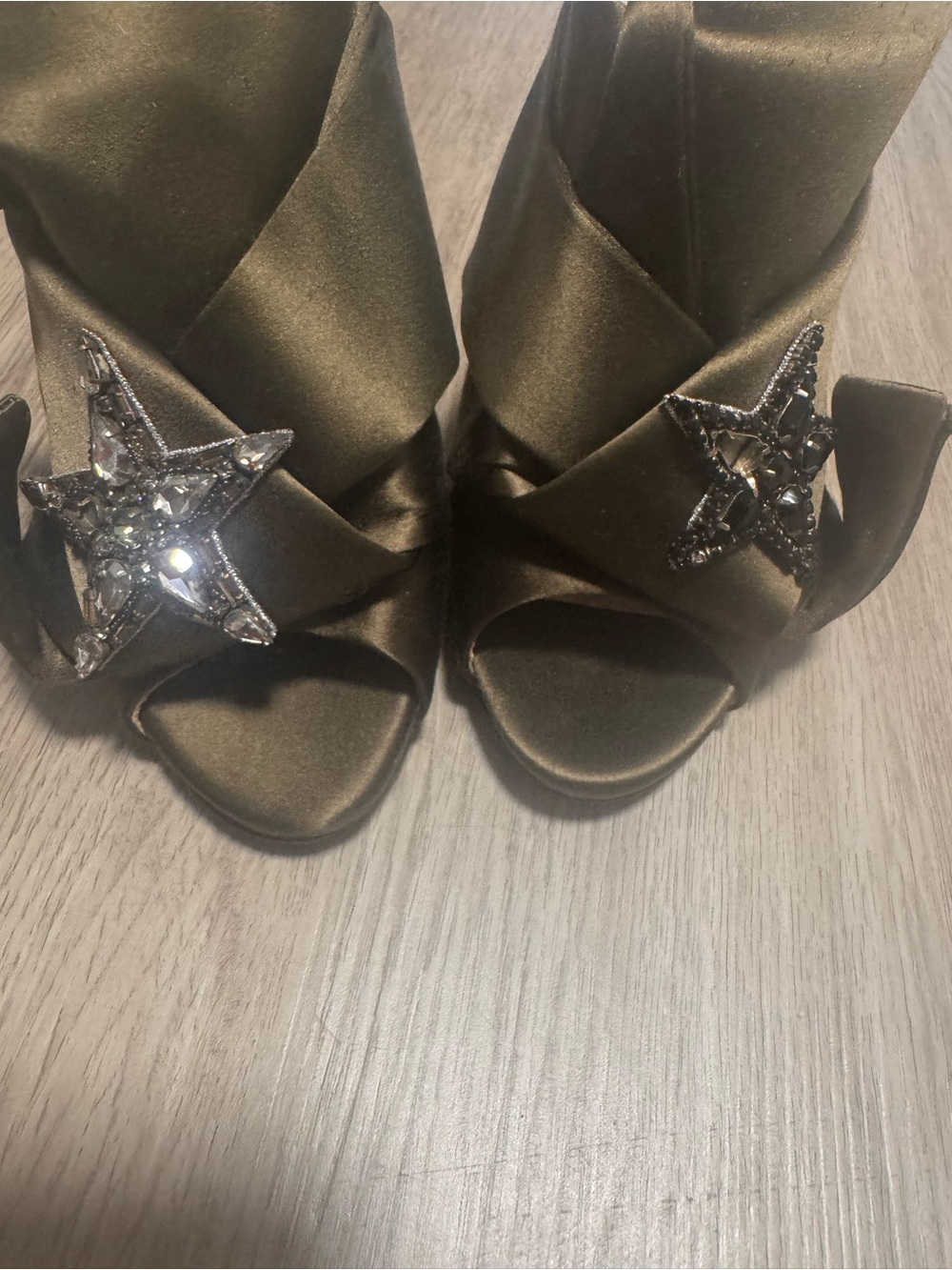 No. 21 Bronze Satin Star-Embellished Slide Heels - Picture 4 of 9